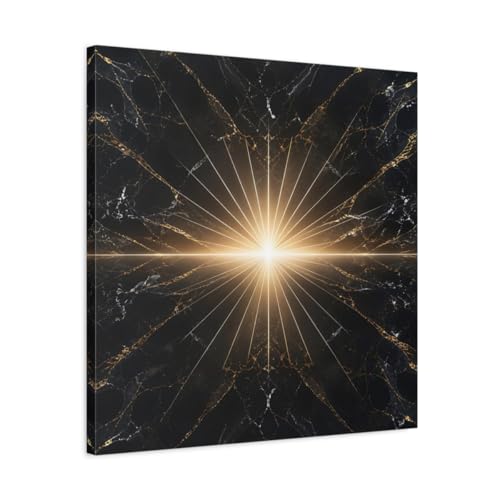 Tableau abstrait light burst noir or déco murale salon moderne