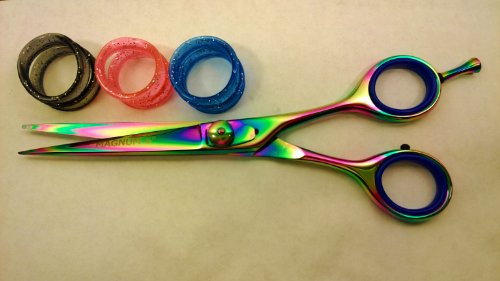 6" Professional Hair Cutting Barber Scissors Shears MAGNUM "RAINBOW" Titanium with Free Rings