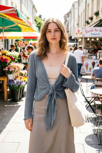 Image of Simple&Opulence Women's Bolero Shrugs Sheer Tie Front Mesh Cardigan Long Sleeve Lightweight Summer Sweater for Dresses