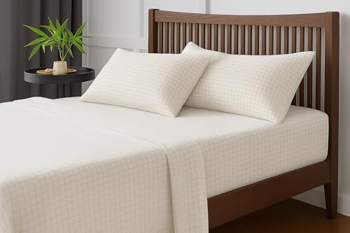 Image of Cotton Double Bedsheet with 2 Pillow Covers | 100% Pure Cotton | Soft & Breathable | 90x100 inch - White Check