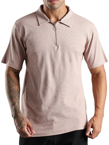 Image of fanideaz Mens Jacquard Tshirt Regular Fit Premium Collar t Shirts for Mens with Classic Style Polo Tshirts Shirts for Men Casual wear and Modern Zipper t Shirts for Men