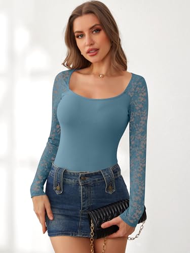ANRABESS Womens Long Sleeve Shirts Lace Scoop Neck Tops | Ribbed Knit Soft Stretchy Fabric, Slim Fitted, Going Out Layering Tshirts, Casual Basic, Fall Winter Fashion Outfits — view 6