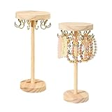 SIXHAOBU Soporte para cadena de joyas, Organizador Pendientes Expositor de Joyas, de madera, portátil, con 12 ganchos para pulseras, pendientes y exhibición de joyas