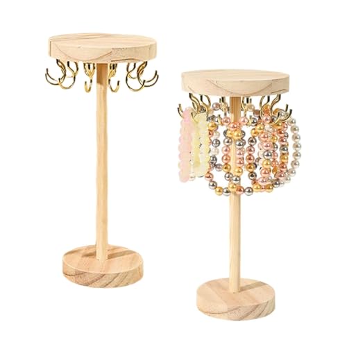 SIXHAOBU Soporte para cadena de joyas, Organizador Pendientes Expositor de Joyas, de madera, portátil, con 12 ganchos para pulseras, pendientes y exhibición de joyas