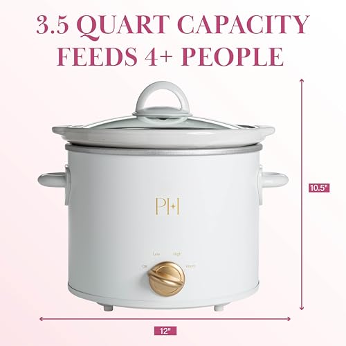 Image of Paris Hilton 3.5-Quart Manual Slow Cooker, Naturally Nonstick Stoneware Ceramic Insert, Three Settings (Low, High, Warm), Dishwasher Safe Family Size Slow Cooker, White