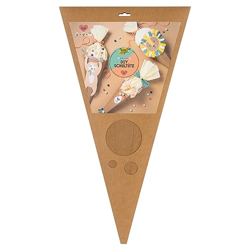 folia 92703 - Schultüte Bastelset SAFARI SCHOOL, Bastelmaterial für eine Zuckertüte, gestaltbar als Lama, Löwe oder Faultier, ca. 68 cm, Mittel