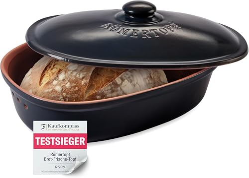 Römertopf Brottopf oval MEDI 2,3 Liter - Brotkasten Schwarz aus Keramik -...