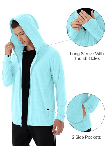 Image of Mens UPF 50+ UV Full Zip Sun Protection Hoodie Jacket With Thumb holes Cooling Lightweight Fishing Hiking Cooling Shirts men