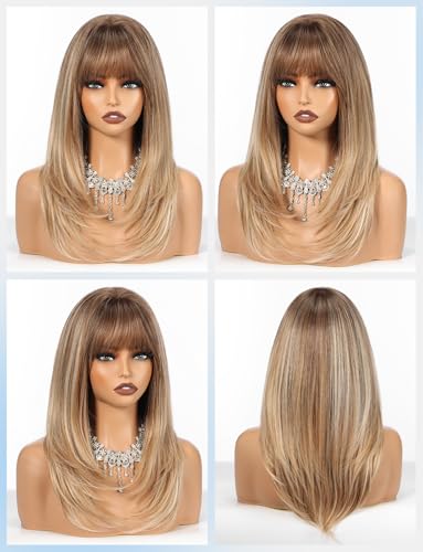 Perruque synthétique d'aspect naturel HAIRCUBE blonde droite ombrée - 5