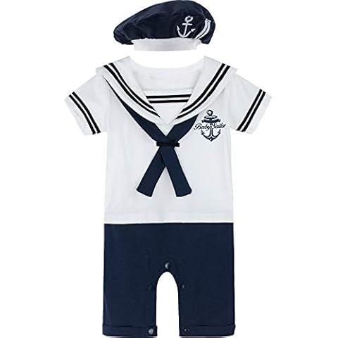 MOMBEBE COSLAND Baby Boys Sailor Outfit Newborn Romper Halloween Costume, 0-3 Months, White Cover