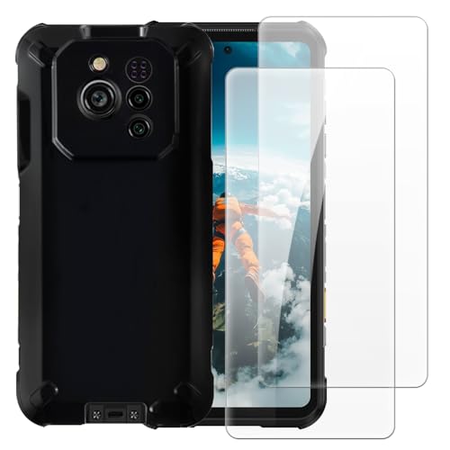 Shantime Case with 2 Pack Screen Protector Combo Compatible with Ulefone RugOne Xever 7 Pro, Shockproof Cover and Tempered Glass Set for Full Body Safety(Black)