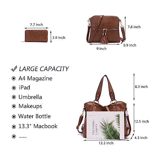Image of Qiyuer Slouchy Handbag for Women Shoulder Bag Hobo Purse Wallet Set 3pcs | Curved Lines, Dual-use Crossbody /Shoulder, Soft PU Vegan Leather, Divided Compartments, Versatile Roomy for Daily & Work