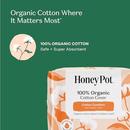 Image of The Honey Pot Company - Sanitary Pads for Women - Non-Herbal Super w /Wings - Organic - Cotton Cover & Ultra-Absorbent Pulp Core - Feminine Care - 16 ct