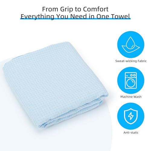 YESLIFE Non-Slip Extra Thick Hot Yoga Towel with One Sweat Towel, Microfiber Sweat Absorbent Yoga Mat Towel with Grip Dot, Pilates Mat, 72" x 24", Light Blue - Image 6