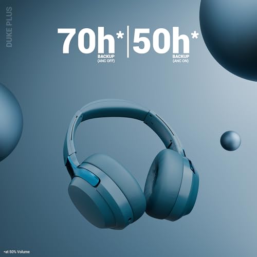 Image of ZEBRONICS Duke Plus, Wireless Over Ear Headphone with ANC, ENC, Gaming Mode, Dual Pairing, Rapid Charge, Upto 70* Hours Backup, Bluetooth v5.4, AUX, Comfortable Earcushion, Deep Bass (Blue)