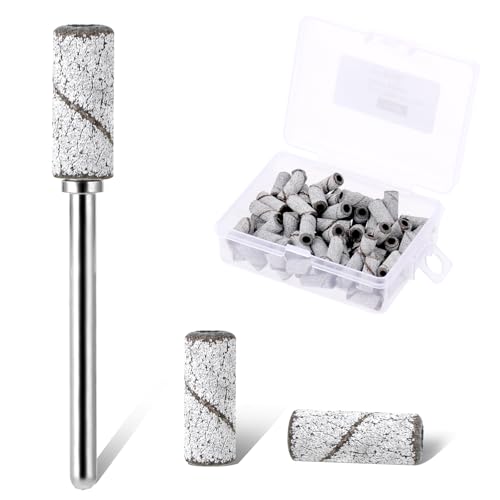80 Pcs Nail Drill Bit Small Sanding Bands for Nail Drill Nails Sanding Drills Bits Set including 5.2mm Mini Mandrel Bit 180 Grit Sand File for Nails Tech Must Haves (White)