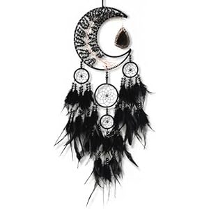Large Dream Catcher,Moon Dream Catchers with Chakra Gemstone Agate Stone,Black Crystal Tree of Life Dream Catcher,Dream Catchers for Adults,Boho Bedroom Decor (Black Natural Gem Agate)