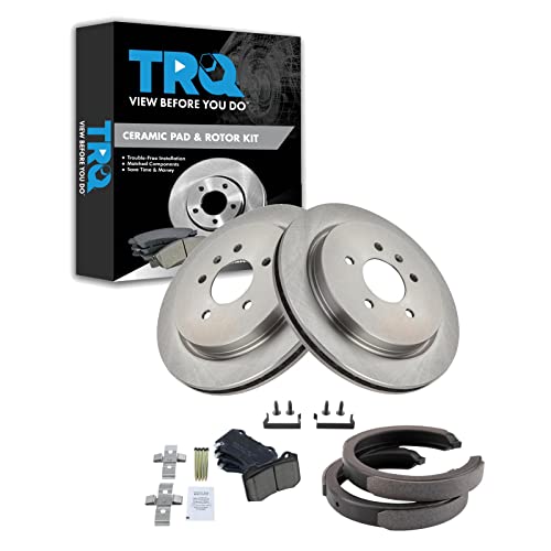 Image of TRQ Rear Brake Pad and Rotor Set Ceramic Parking Shoe Compatible with 2006-2008 Cadillac STS