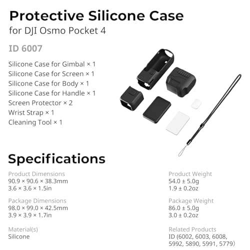 Image of SMALLRIG Silicone Protective Case for DJI Osmo Pocket 4, Modular Multi-Directional Protection, Soft Silicone Material, with Tempered Glass Screen Protector and Wrist Strap - 6007