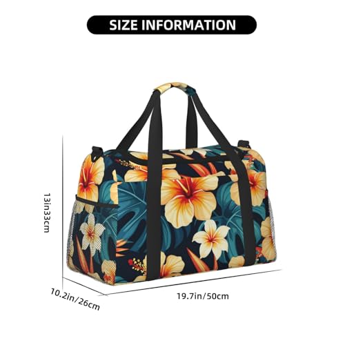 Hawaiian Tropical Leaves Flowers Print Travel Duffle Bag - Foldable Personal Item Travel Bag for Women & Men,13x10.2x19.74