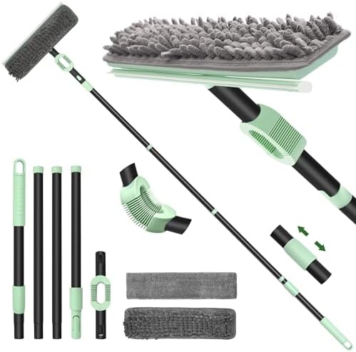 DALIPER Window Squeegee Cleaner Set 2-in-1 with Extension Pole (73.6") - Window Washing Kit with Bendable Head, Aquablade Window Squeegee for High Indoor/Outdoor Windows, Car Windshield | Green