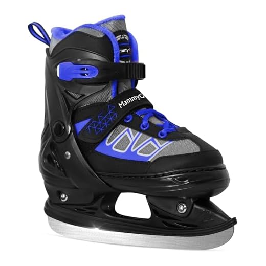 MammyGol Kids Ice Skates for Girls Boys Adjustable Ice Skates with Hockey Style Blade Outdoor Recreation Blue