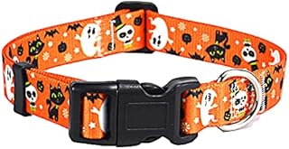 Mihqy Halloween Dog Collar - Pumpkin Bat Ghost Pattern - Adjustable for Small Medium Large Dogs (Halloween,S)