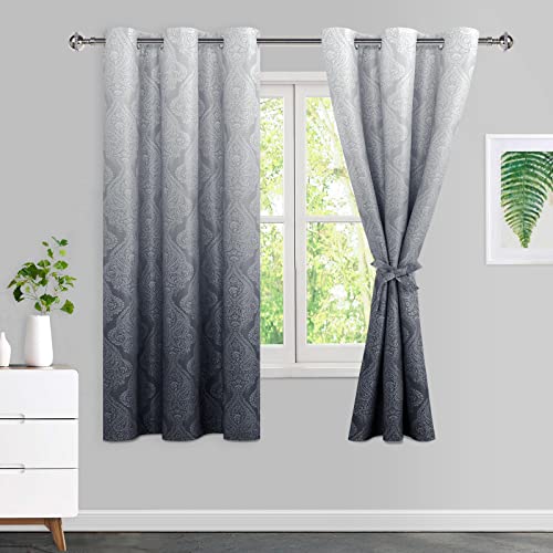 JIUZHEN Cortinas opacas de color gris degradado para dormitorio, cortinas opacas con aislamiento térmico y ojales con alzapaños, 42 x 63 pulgadas, juego de 2 paneles de cortina de ventana