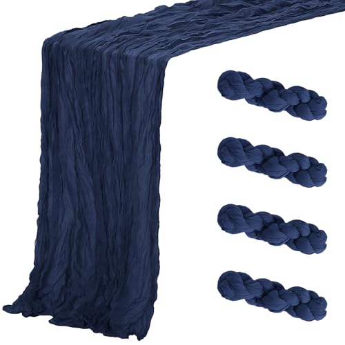 Aktor 4 Pack Navy Blue Table Runner Boho Cheesecloth Table Runner Semi Sheer Gauze Fabric Runners for Wedding Birthday Baby Shower Party Boho Table Decoration（Navy Blue）