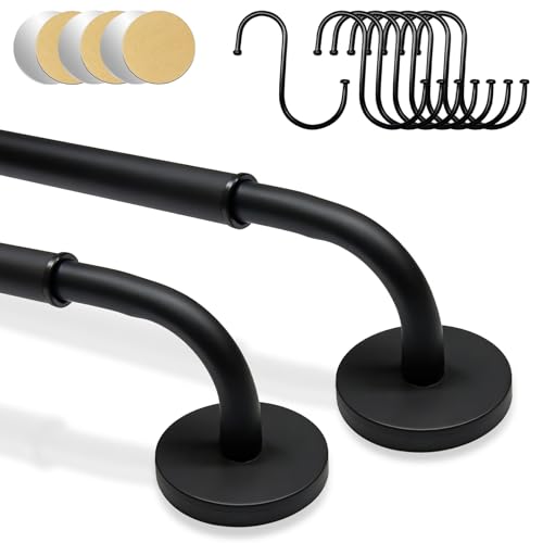 2 Pack Magnetic Curtain Rod for Metal Door Adjustable 16 to 30 Inch 1/2 Inch Diameter French Door Magnetic Curtain Rods with Hooks (Black)
