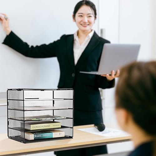 JEBELE Office Desk Organiser, 5 Tiers A4 File File Organiser Magazine Holder A4 Paper Storage Rack, Office Desk File Document Holder, Black - Image 4