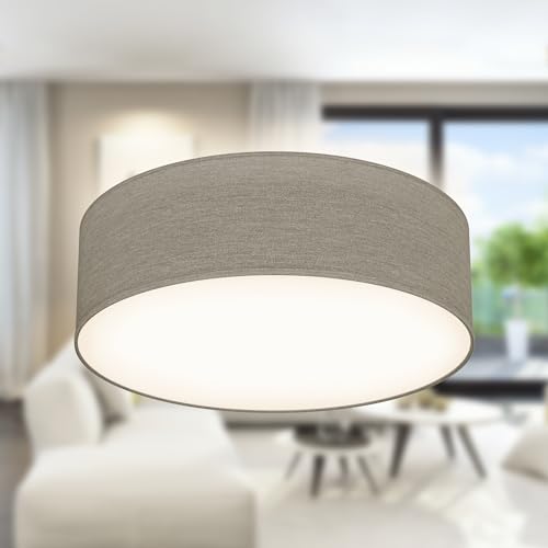B.K.Licht - Deckenlampe mit Lampenschirm aus Stoff, Taupe, E27 Fassung,...