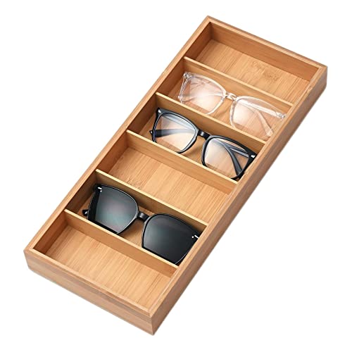 Lunavita 6-Slot Sunglasses Organizer Tray, Sunglasses Storage Case, Eyeglass Display Eyewear Display Box,Jewelery Display Organizer Tray, Natural Bamboo