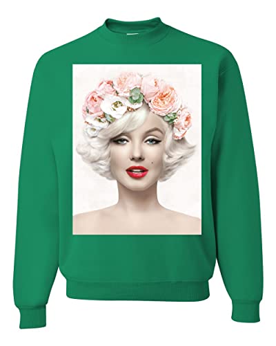 Wild Bobby Marilyn Roses Pop Culture Unisex Crewneck Graphic Sweatshirt, Kelly, X-Large