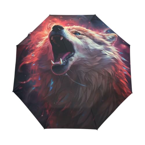 Parapluie pliant automatique loup rouge hurlant pour voyage