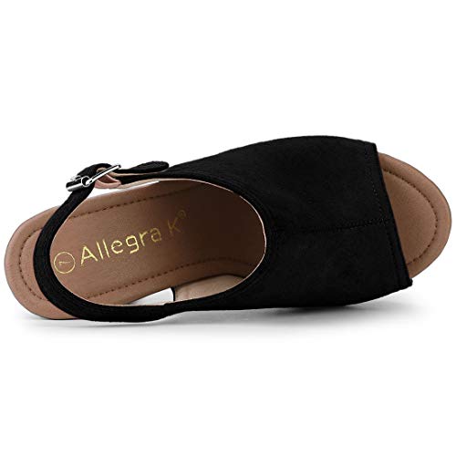 Allegra K Women's Slingback Platform Black Chunky Heel Sandals - 6.5 M Us #TOP4