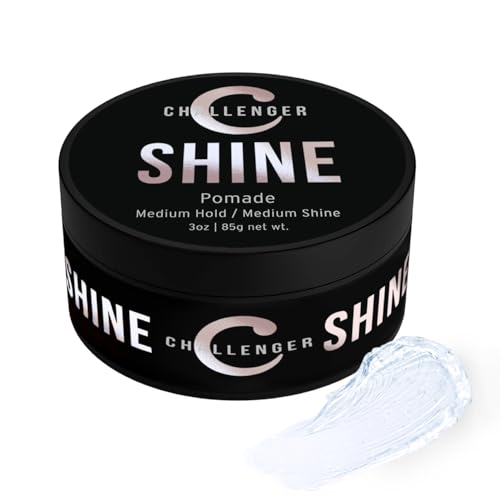 Challenger Shine Pomade | Medium Shine Finish Styling Product | Medium Hold & Travel Friendly Hair Gel | For All Hair Types | 3oz
