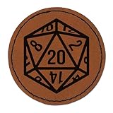 Critical Hit - D20 20 Sided Gaming Gamer Dice Role Round Iron-On Engraved Faux Leather Patch Applique - 2.5 Inch - Brown