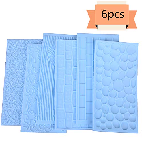 Xgood 6 Pcs Fondant Impression Mat Set Cake Decor Mold Set-Embossed Tree Bark/Flower/Cobblestone