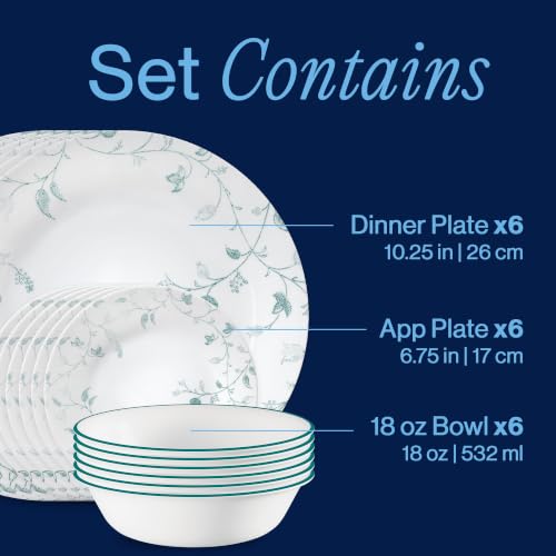 Image of Corelle Vitrelle 18-Piece Service for 6 Dinnerware Set, Triple Layer Glass and Chip Resistant, Lightweight Round Plates and Bowls Set, Chambord