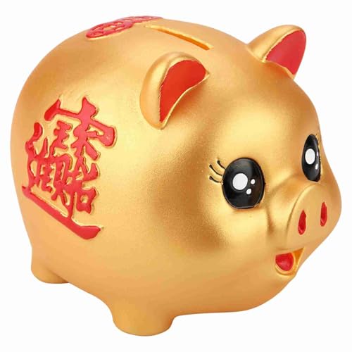 HEEPDD Tirelire Cochon en Plastique Dorée et Mignonne, Boîte d'économie de Pièces de Monnaie en Silicone, Grande capacité pour Cadeau d'enfants, Décoration Quotidienne