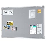 Maxtek Fabric Bulletin Board 36 x 24 inches, Gray Fabric Cork Board Wall Mounted, Decor Pinboard for