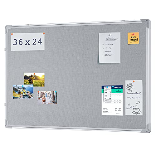 Maxtek Fabric Bulletin Board 36 X 24 Inches, Gray Fabric Cork Board Wall Mounted, Decor Pinboard For Home Office Classroom, 3' X 2' Message Memo Hanging Notice Board Aluminum Framed #TOP21