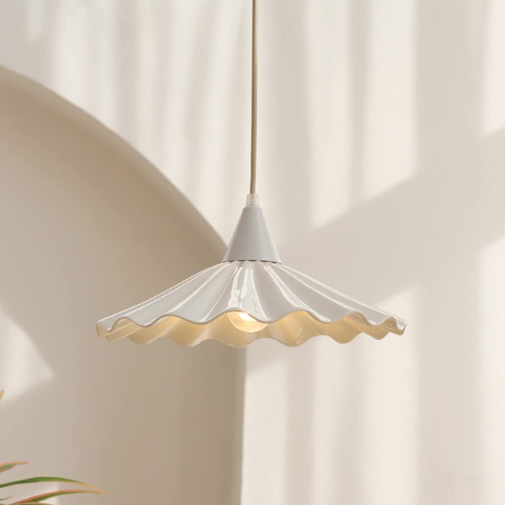 Jadssox Luz colgante blanca Lámpara colgante de cerámica plisada Pantalla Isla de cocina Accesorio de iluminación, Lámpara colgante nórdica moderna para comedor Cafetería Bar, Lámpara colgante junto a