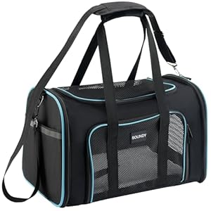 Soundy Large Cat Carrier Dog Carrier Under 25 Lbs,Collapsible Ventilated Portable Pet Bag with Soft Sided Breathable Mesh for Long Car Trips Maxi Load 2 Kittens or Small, Medium Dog (Large Black)