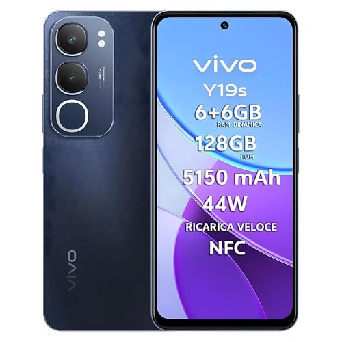 vivo Y19s Smartphone 4G, 6+6 GB RAM+128 GB, Fotocamera AI 50MP, Batteria 5150 mAh, Ricarica Veloce 44W, Display 6.68” 90Hz 1000 Nits, Audio 300% Stereo, UltraSottile 8.1mm, Idea Regalo Natale