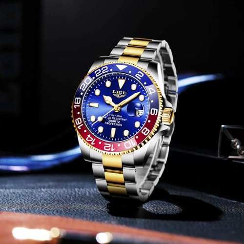Image of LIGE Fashion Watches for Men Stainless Steel Business Dress Watch Waterproof Analog Quartz Watch with Luminous Date Display Manl Wrist Watch