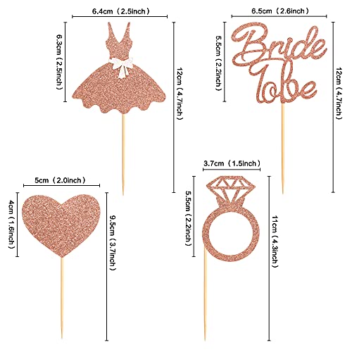 Ercadio 36 Pack Bride To Be Cupcake Toppers Rose Gold Glitter Dress Heart Ring Cupcake Picks Wedding Bachelorette Bridal Shower Party Cake Decorations Supplies #TOP1