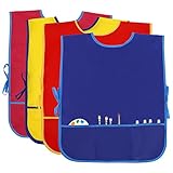 BAHABY Kids Art Smock Apron with Pockets, Waterproof, 4 Pack, Multiple Colors, 18.1 x 21.8 Inches, Arts Crafts Cooking