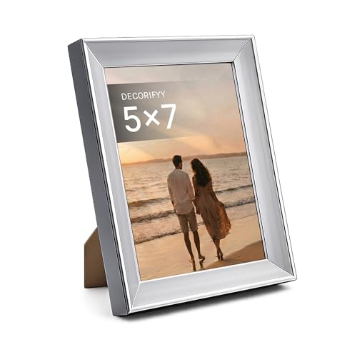 Image of Premium White Silver 5x7 Inch Small Photo Frame | Table Top Display with Clear Plexiglass | Photo Frames for Table, Perfect for Home Decor, Wedding, Anniversary, Memories & Gifts